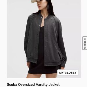 LULULEMON Scuba Oversized Varsity Jacket Plush in Heathered Core Black